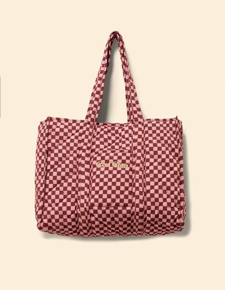 El bolso rosa estampado de cuadros bordado mensaje I.Code-1