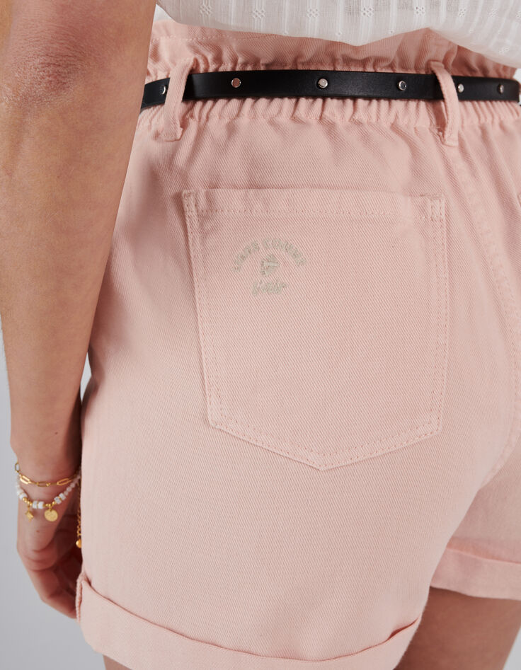 Rosa Shorts mit hohem Bund mit Gummizug I.Code-4