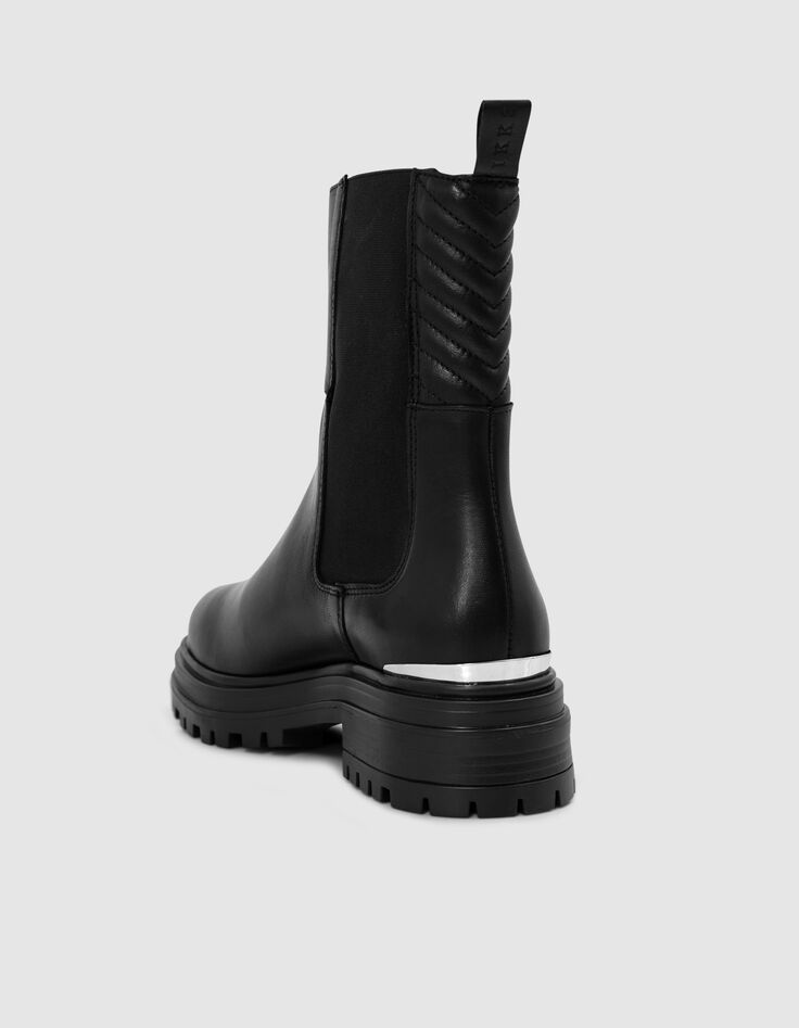 Chelsa schwarz Leder Stiefel Metallspange Damen-3