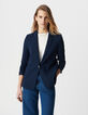 Damen 3/4 R&uuml;schen&auml;rmel navy Anzugjacke-2