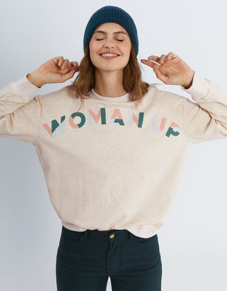 Sweat écru à message tricolore I.Code
