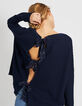 Marineblauer Pullover mit Rückenschleifen I.Code-3