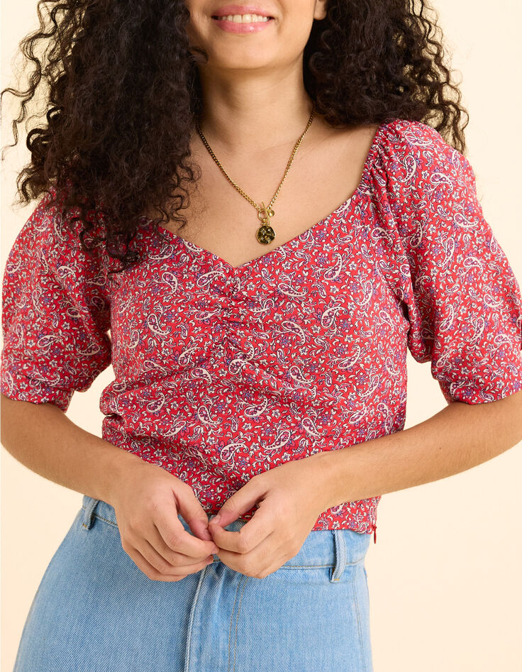 Top rouge imprim&eacute; cachemire I.Code-7