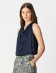 &Auml;rmelloses Oberteil f&uuml;r Damen aus Satin in Marineblau-4