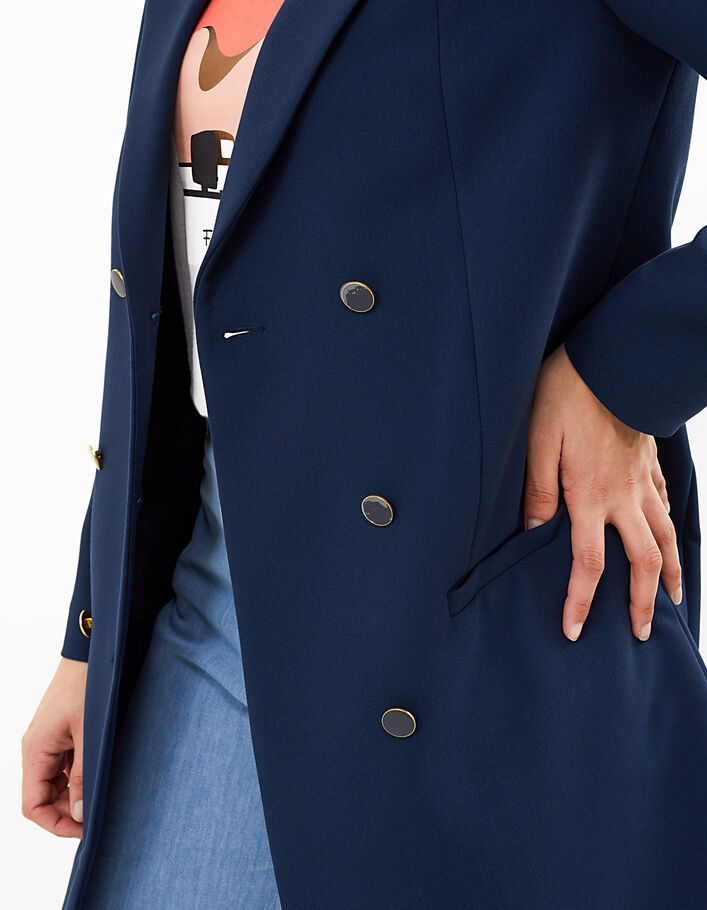I.Code navy double-breasted coat with brooch - I.CODE