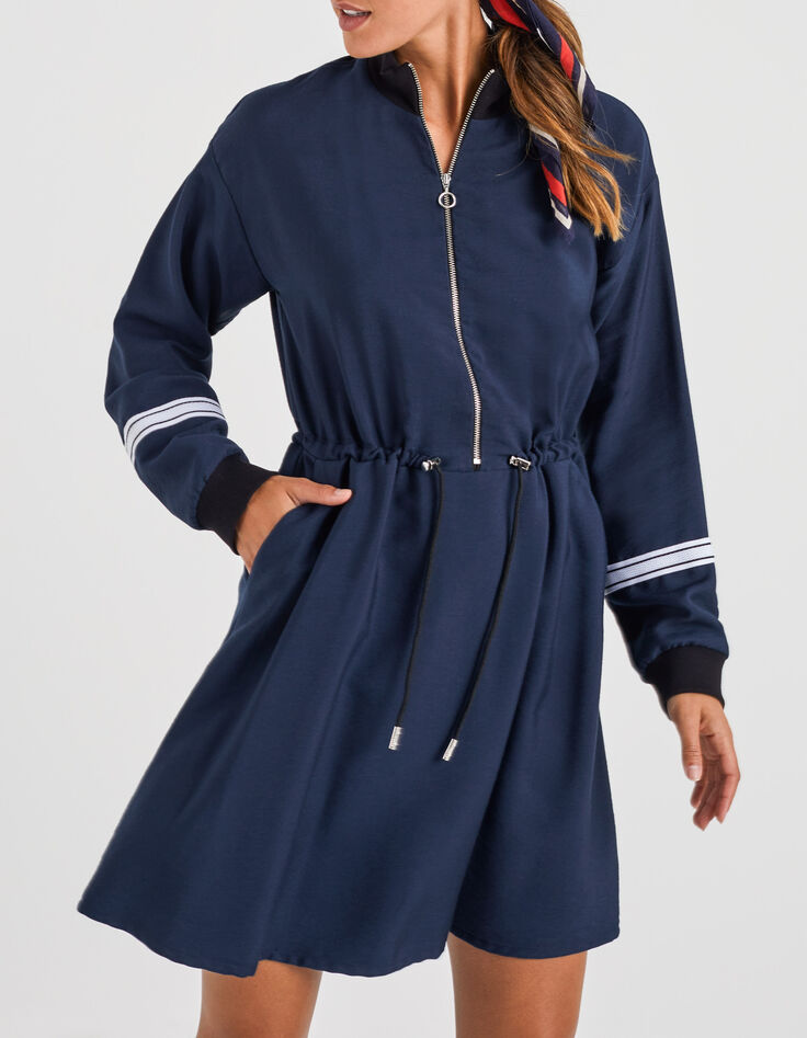 Robe navy blue zippée à bord-côte I.Code-1
