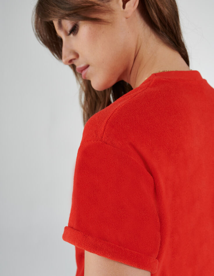 Tee-shirt abricot en éponge broderie poitrine I.Code-4