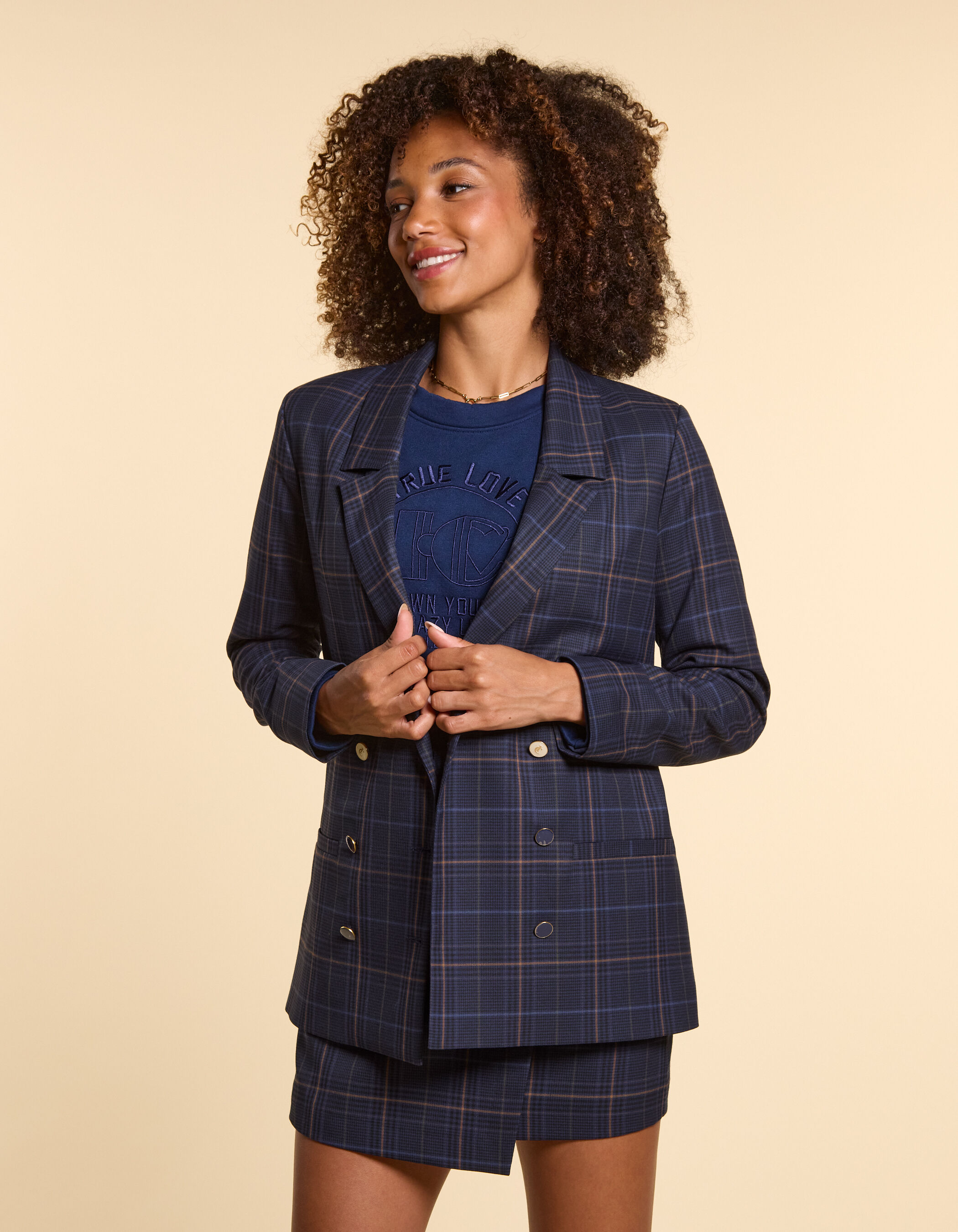 Navy check suit jacket sale