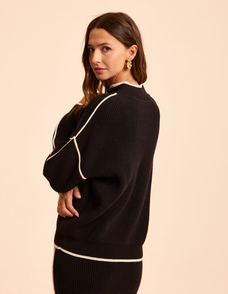 I.Code black ribbed knit sporty zip-neck sweater-3
