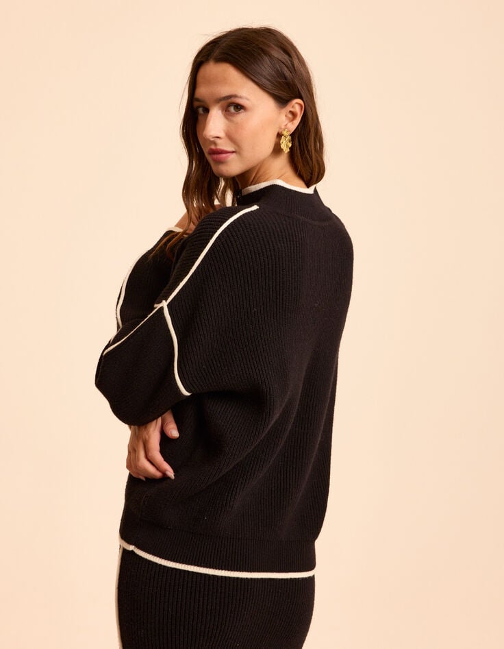 I.Code black ribbed knit sporty zip-neck sweater-3 I.Code black ribbed knit sporty zip-neck sweater-3