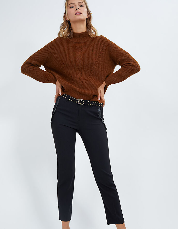 Pantalon-cigarette noir à dentelle cuir synthétique I.Code-3