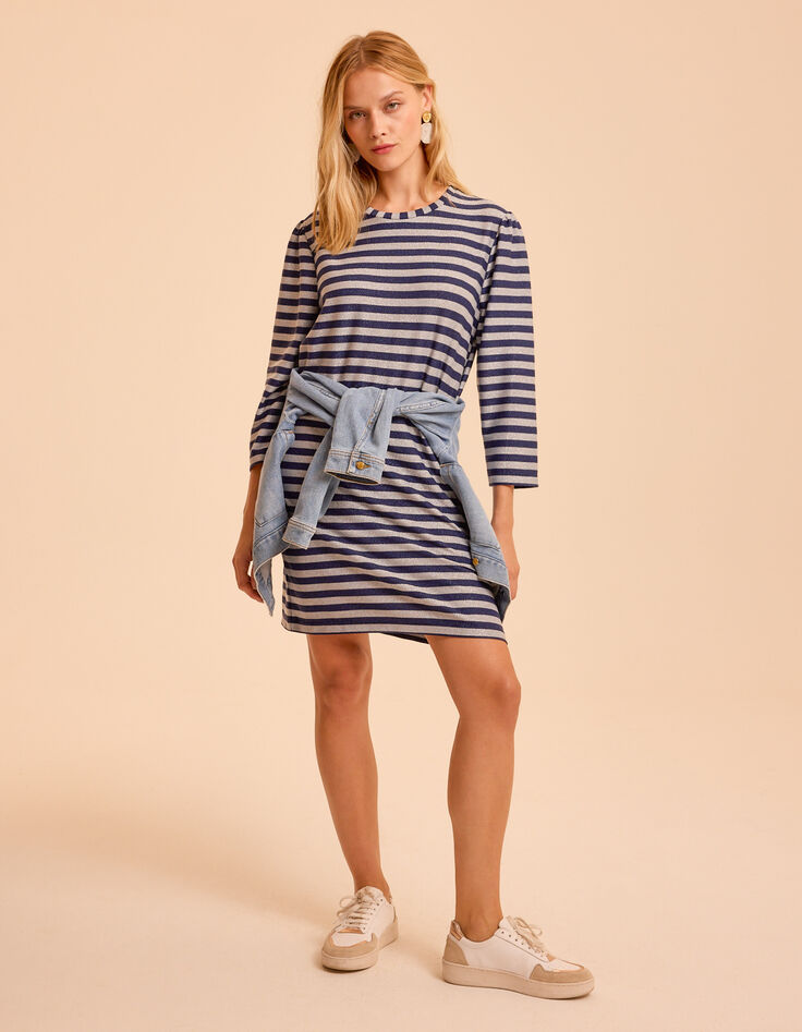 Robe marine rayures grises lurex I.Code-1