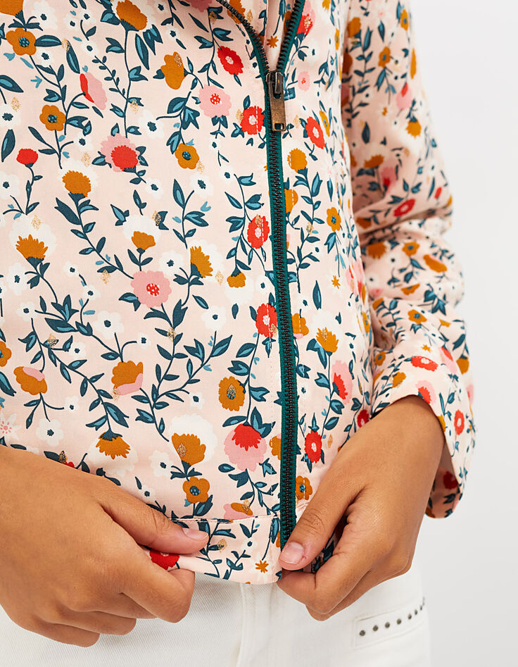 Veste de motard rose poudré imprimé floral et doré I.Code-7
