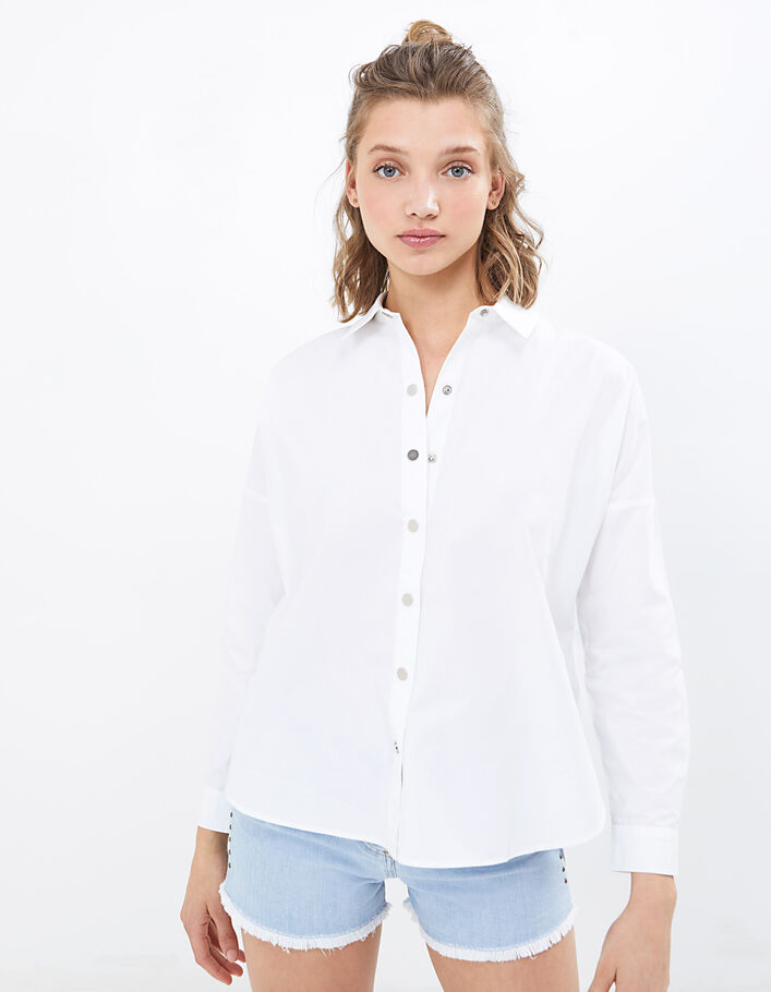 Chemisier Blanc Motivé Fermé Par Pressions - Taille 38/40 - Coton/élasthanne - Occasion Très Bon état