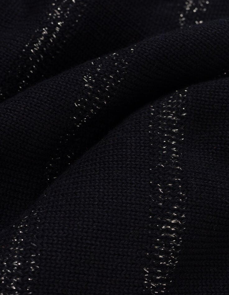 Schwarzer ärmelloser Strickpulli Lurexstreifen I.Code-9 Schwarzer ärmelloser Strickpulli Lurexstreifen I.Code-9