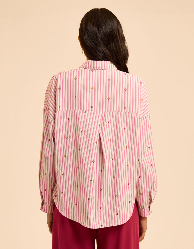 Chemise rose motif rayures et broderies Alexandra I.Code-4 Chemise rose motif rayures et broderies Alexandra I.Code-4