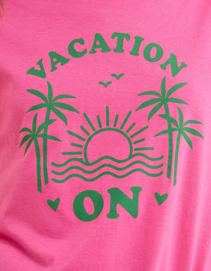 Camiseta rosa con mensaje visual de palmera I.Code-6