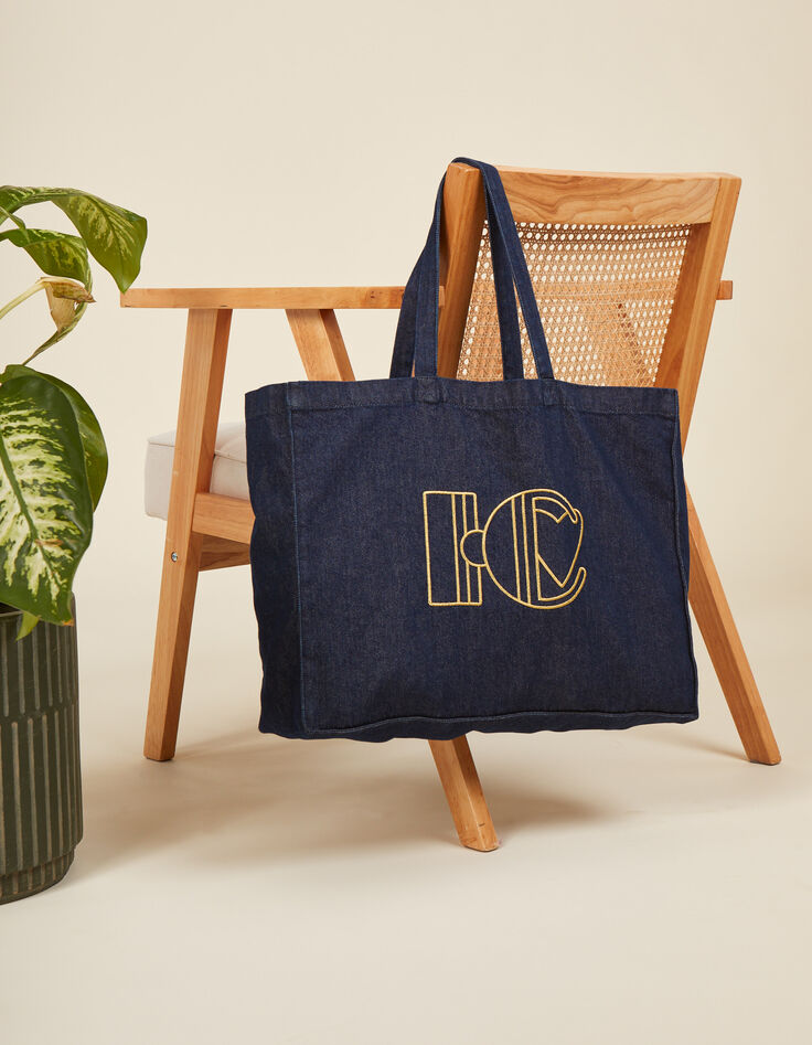 Bolso shopper I.Code de denim con monograma I.C dorado-2 Bolso shopper I.Code de denim con monograma I.C dorado-2