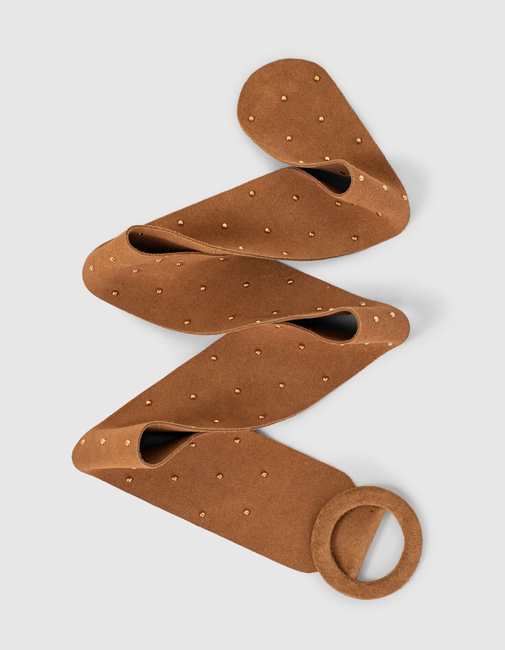 Ceinture large fauve en cuir velours clouté I.Code-2 Ceinture large fauve en cuir velours clouté I.Code-2