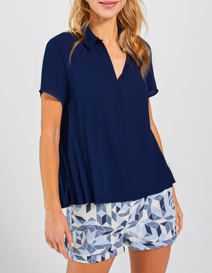 I.Code navy blue flowing top with pleated back - I.CODE