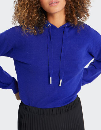 Saphirblauer Lurex-Strickpullover mit Kapuze I.Code 