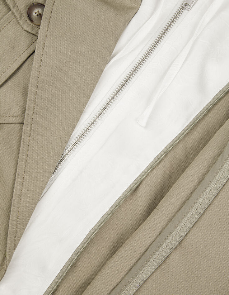 Kurze gr&uuml;ne Jacke f&uuml;r Damen mit abnehmbarer Kapuze aus wei&szlig;em Satin-8