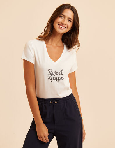 Weißes T-Shirt schwarze Glitzerschrift I.Code
