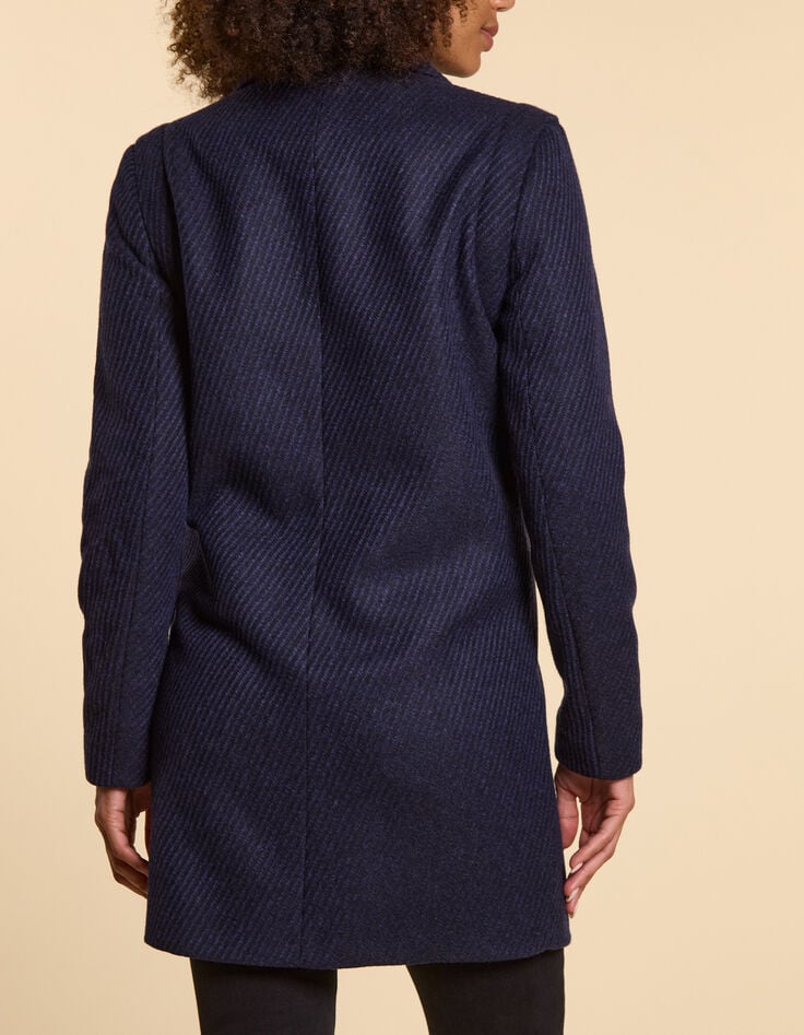 Manteau marine lainage ray&eacute; manches amovibles I.Code-2