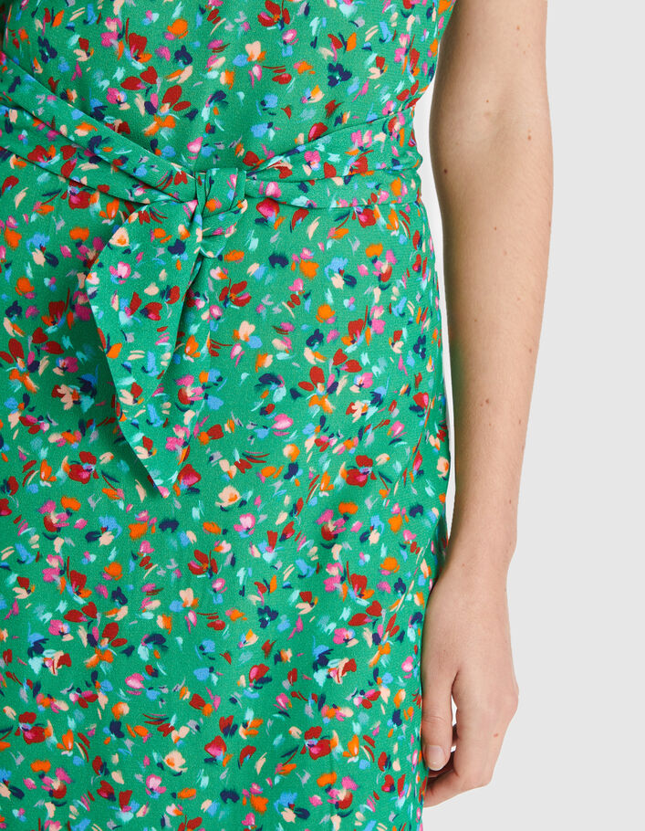 I.Code meadow green dress with floral tachist print - I.CODE