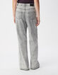 Edie Damen Jeans mit hoher Taille und weitem Bein, grau, mit Fransen an der Unterseite-3