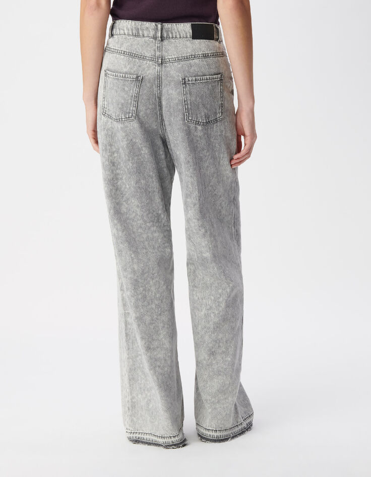 Edie Damen Jeans mit hoher Taille und weitem Bein, grau, mit Fransen an der Unterseite-3