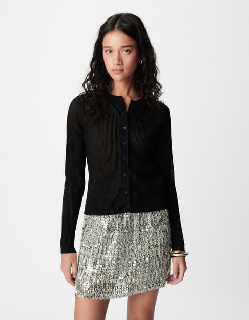 Schwarzer Cardigan Damen aus plissiertem Strick - IKKS