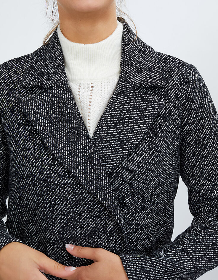 Manteau noir long et chiné avec ceinture I.Code-3