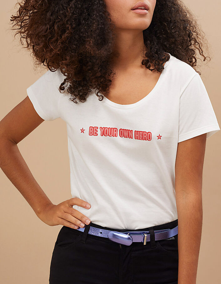 Cremeweißes T-Shirt mit rosa Schriftzug I.Code - I.CODE