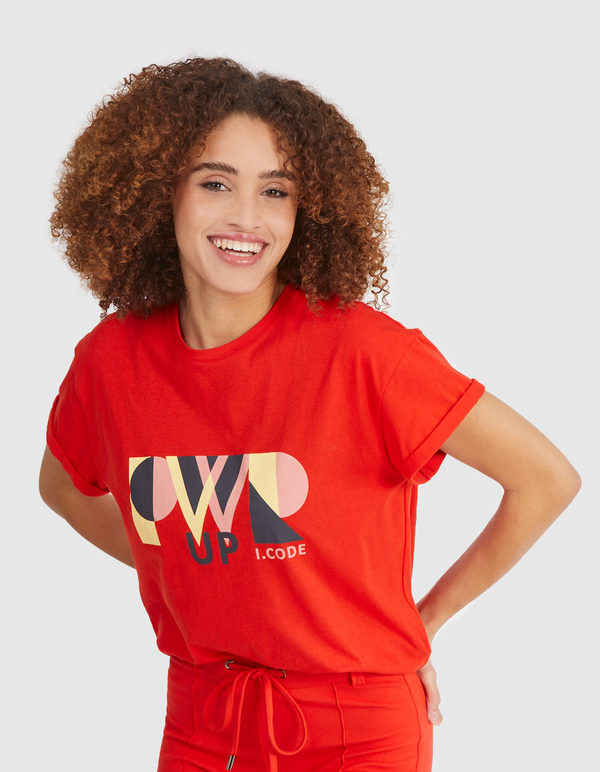 I.Code crimson red T shirt with XL slogan