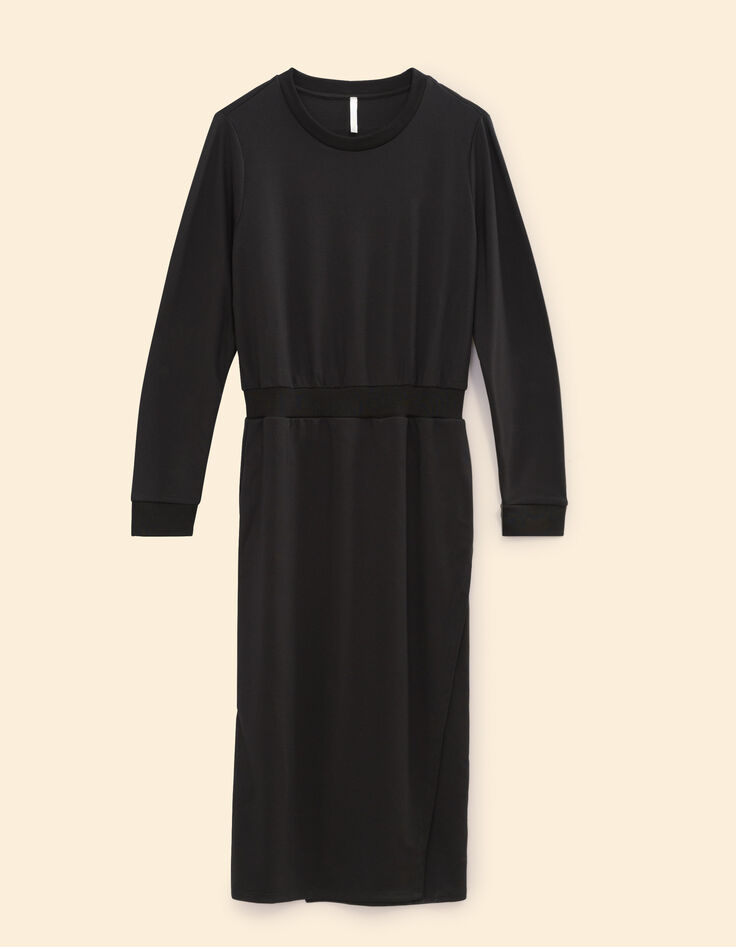 Robe longue noire molleton monogramme I.Code-6