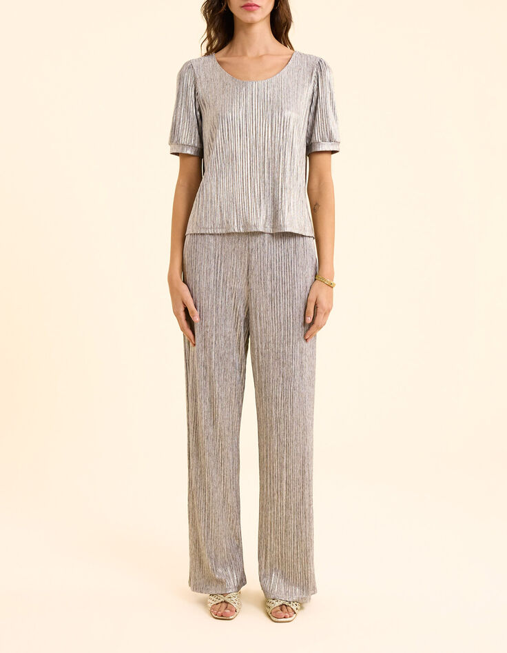 Pantal&oacute;n gris plisado rayas fantas&iacute;a doradas I.Code-5