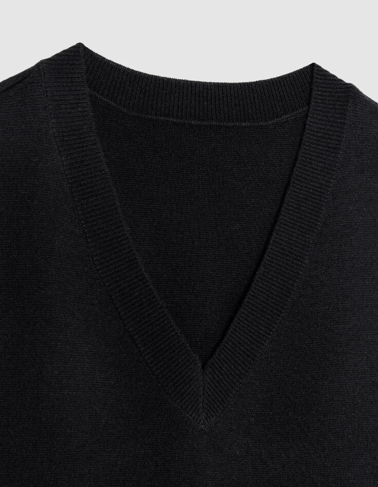 Herren V-Ausschnitt schwarzer Strickpullover ohne &Auml;rmel-6