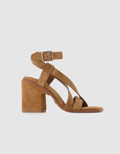 Damen taupefarbene Wildleder-Sandalen mit Absatz - IKKS
