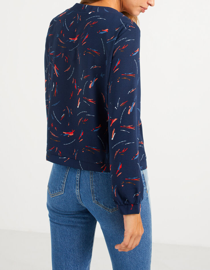 Blouse navy à imprimé crayonné arty I.Code-3 Blouse navy à imprimé crayonné arty I.Code-3