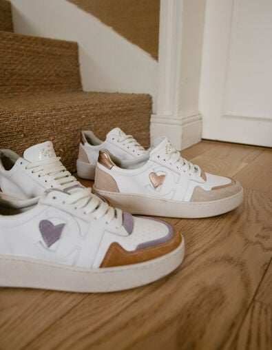 White leather velour and beige trainers I.Code