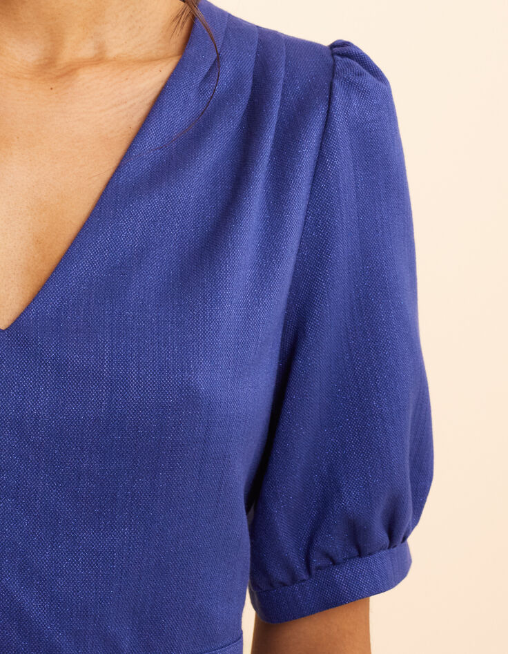 Top bleu pailleté cropped noué dos I.Code-6
