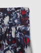Kurzer, marineblauer Recycling-Damenrock mit Batikblumen-7