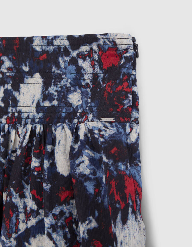 Kurzer, marineblauer Recycling-Damenrock mit Batikblumen-7