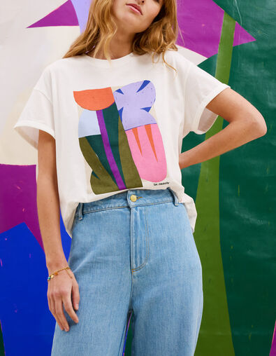 Camiseta blanca floral gr&aacute;fico I.Code x THE FEEBLES