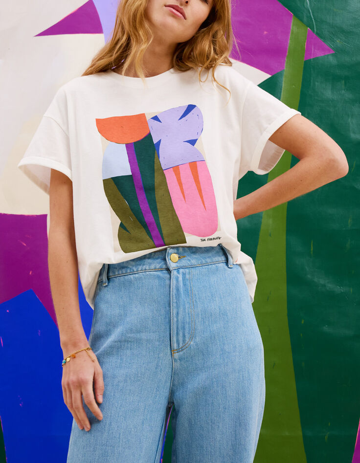 Camiseta blanca floral gr&aacute;fico I.Code x THE FEEBLES-1