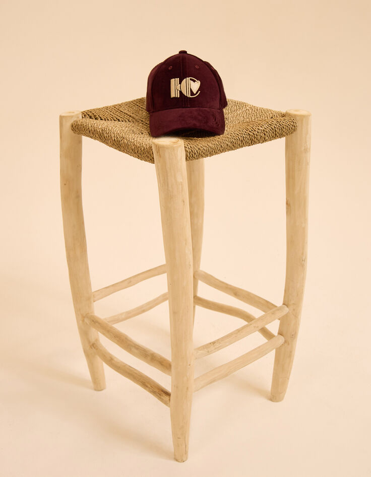 I.Code burgundy velvet cap with embroidered monogram-5