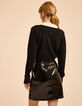 I.Code black openwork knit sweater with ecru crochet neck-4