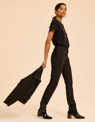 I.Code brown denim straight jeans leopard print HELENA