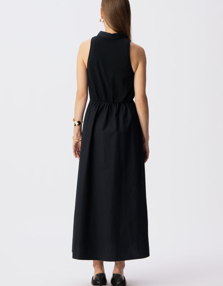 Zwarte maxi-jurk van bi-materiaal met knoopsluiting Dames-2